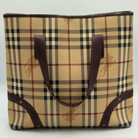 Burberry Handbags - Burberry Vintage Haymarket Check Tote Bag in Coated Canvas and Leather